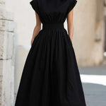 High Neck Smocked Waist Midi Dress