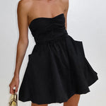 A-Line High Waisted Elasticity Pleated Pockets Solid Color Tube Mini Dresses