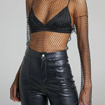Best Layering Items Diamond Mesh Long Bell Sleeve Top