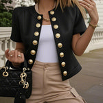 Short Sleeves Buttoned Solid Color Round-Neck Outerwear