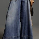 Wide Leg Buttoned Pockets Solid Color Split-Joint Zipper Jean Pants Bottoms Trousers