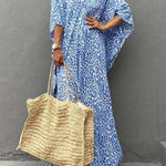 Batwing Sleeves Loose Leopard Split-Side Sun Protection V-Neck Cover-Ups Swimwear Maxi Dresses