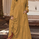 V-neck long-sleeved loose-fitting long skirt