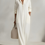 Casual Plain Buttoned Shirt Collar Maxi Dress