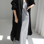 Simple Long Sleeves Split-Side Solid Color Lapel Midi Dresses Shirt Dress
