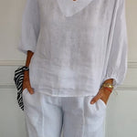 Lantern Sleeve Design Cotton and Linen Top (Buy 2 Free Shipping)