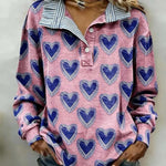 Women'S Casual Color-Block Heart Print Hooded Sweatshirt Set