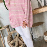 Solid Color Contrast Stripe Pullover Round Neck Loose Sweater