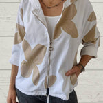White Jacket with Brown Petals Print