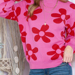 Floral Print Knitted Long Sleeve Pullover Sweater