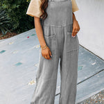Casual Daily Solid Pocket Fold Square Collar Loose Jumpsuits(3 Colors)