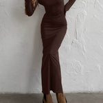 Bodycon High Waisted Backless Solid Color Round-Neck Maxi Dresses