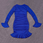 Bodycon Elasticated Waist Pleated Ruffled Solid Color Split-Joint V-Neck Midi Dresses