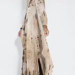 Two Piece Outfits Tie-dye Slit Cardigan Elegant Sleeveless Maxi Dress Sets