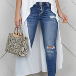 High-Low Loose Embroidered Solid Color Round-Neck Vest Top