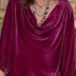 Solid gold velvet stacked collar pleated T-shirt
