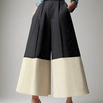 High Waisted Loose Contrast Color No Belt Pleated Pockets Pants Trousers