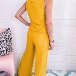 Yellow Crinkled U Neck Tank and Wide Leg Pants Set