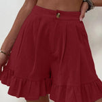 Women Summer Cotton Casual Plain Natural Ruffled Shorts