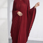 Batwing Sleeves Loose Pleated Solid Color Maxi Dresses