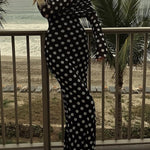 Chic Statement Polka Dot Print Off Shoulder Ruched Stretch Maxi Dress