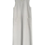 High Waisted Loose Pockets Solid Color Split-Back Zipper Round-Neck Midi Dresses