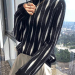 Long Sleeves Contrast Color High-Neck Sweater Tops