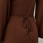 Long Sleeves Pleated Ruffled Solid Color Split-Joint Round-Neck Maxi Dresses
