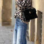 Sweet and Cool Leopard Print Lace Collar Button Sleeve Cardigan