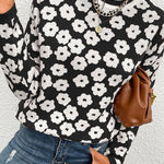 Mock Neck Floral Print Knitted Sweater Color Block Light Weight Sweater