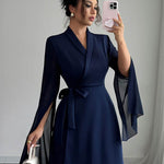 A-Line Elasticated Waist Interlace See-Through Solid Color Split-Joint Split-Side Tied Waist V-Neck Mini Dresses