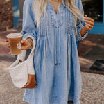 Fate Would Have It Denim Playful Pleats Pocket A-line Mini Dress