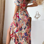 Sexy Vacation Floral Slit Off the Shoulder Printed Dress Dresses