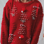 Christmas Pattern Knitted Crew Neck Long Sleeved Sweater