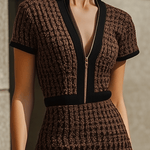 Chic V-neck Knitted Mini Dress