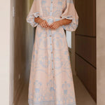 Long Sleeves Loose Belted Buttoned Contrast Color Printed Split-Joint Split-Side Lapel Maxi Dresses Shirt Dress