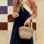 Cross-Strap Halter Neck Flared Colorblock Maxi Dress