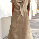 Loose Raglan Sleeve Asymmetric Solid Color Split-Joint Round-Neck Midi Dresses