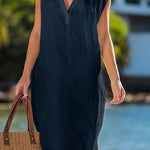 Cotton Linen Sleeveless Solid Color Loose V-Neck Dress