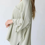 Kpion Pocket Crew Neck Button Down Long Sleeve Top