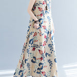 Loose Sleeveless Floral Printed Round-Neck Maxi Dresses
