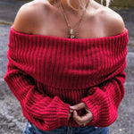 Racing Red Off Shoulder Ribbed Knit Sweater