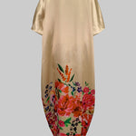 A-Line Half Sleeves Elasticity Flower Print Split-Front V-Neck Maxi Dresses