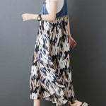 Loose Plus Size Flower Print Pockets Split-Joint Spaghetti-Neck Maxi Dresses Suspender Dress