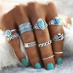 Vintage Totem Flower Turquoise 10-piece Joint Combination Ring