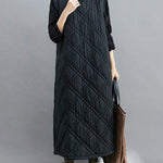 Simple Split-Joint High-Neck H-Line Quilted Midi Dress
