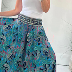 Ethnic Paisley Print Elastic Patchwork Waist Pocketed Lightweight Pants