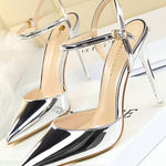 Belt Buckle Pointed-Toe Shiny Split-Joint Pumps Sandals