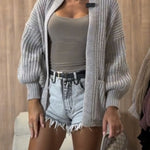 Solid Color V-neck Long-sleeved Casual Knitted Cardigan