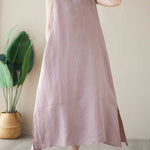 A-Line Loose Solid Color Round-Neck Midi Dresses